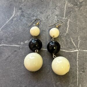 Black and White Big Bead Dangle Earrings